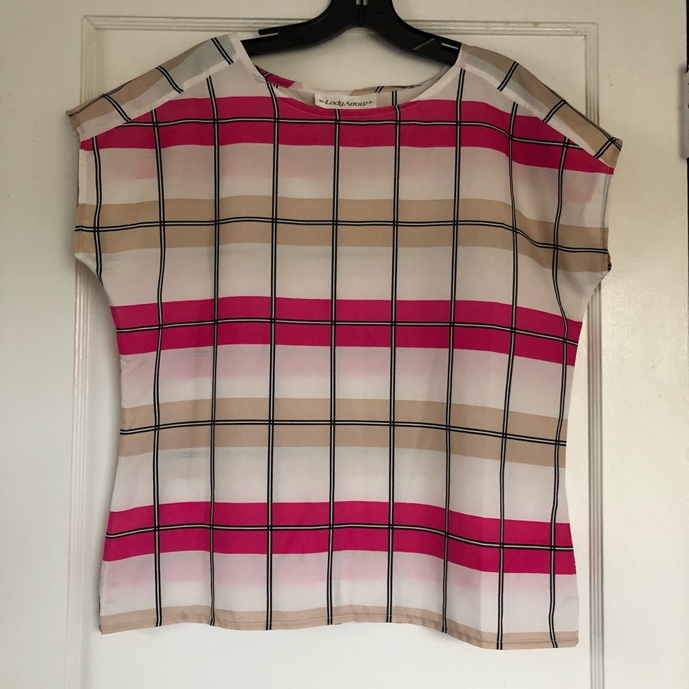 1970s VINTAGE PINK AND WHITE GRID TOP